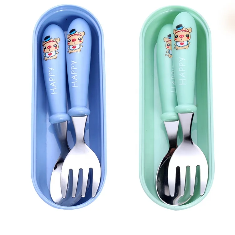 

Lovely cartoon pattern kids cutlery set with plastic handle, Blue,green