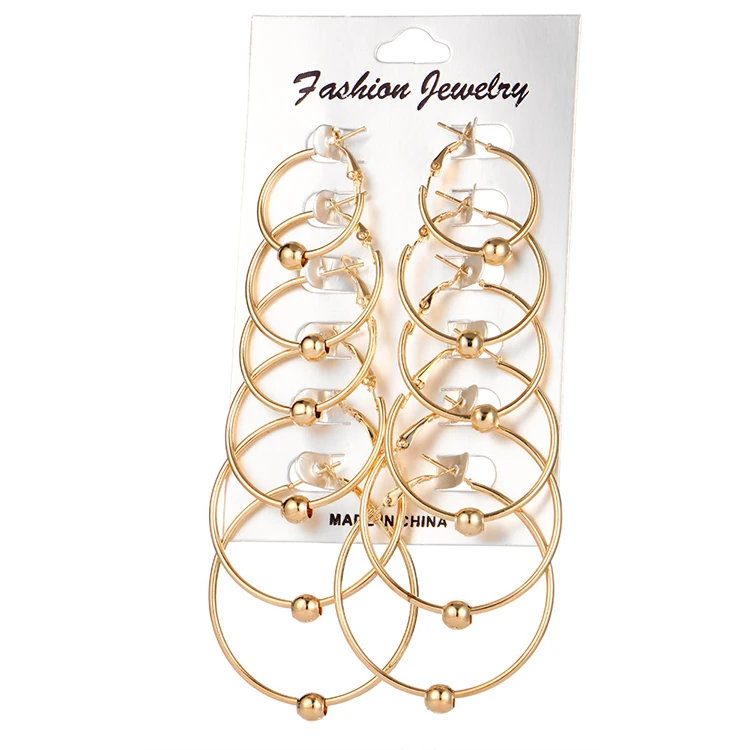 

6 Pairs/Set Big Circle Hoop Earring Ball Pendant Earrings Set For Women Round Earrings Fashion Jewelry (KES046), Same as the picture