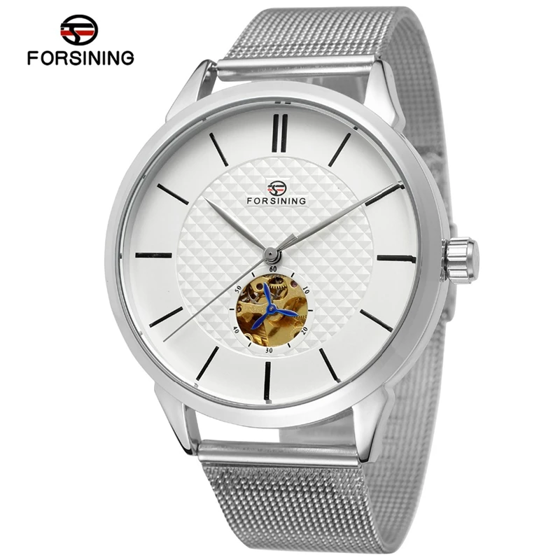 

Forsining 2018 Fashion Casual Neutral Design Silver Steel Transparent Case Top Brand Luxury Mens Skeleton Watch Mechanical, N/a