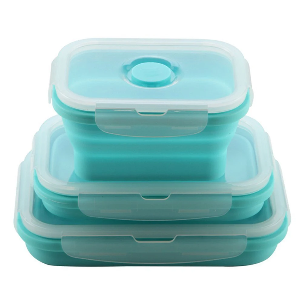 

Microwave heated silicone folded lunch box Collapsible Heat-resistent food box portable vegetable container, Customized