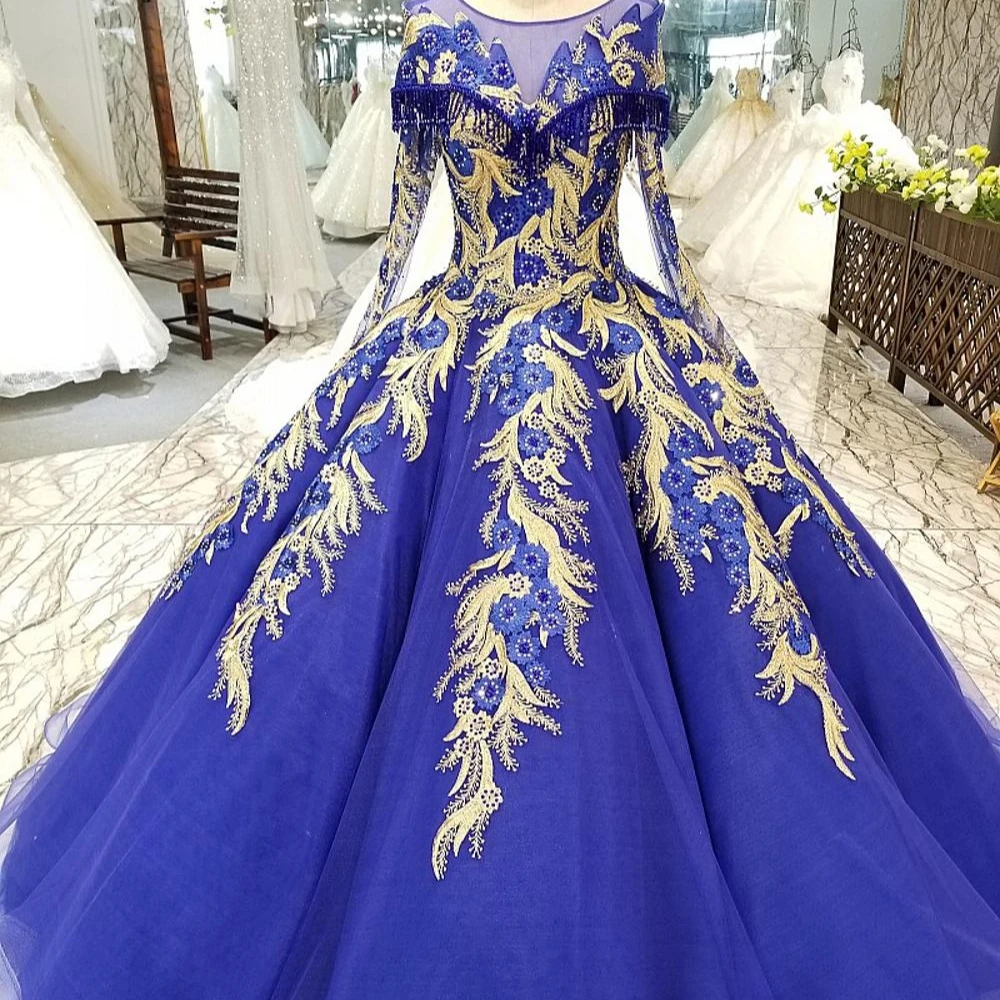 

Jancember LS12001-1 real women fashion prom party dress long sleeves dark blue full length evening beaded dresses