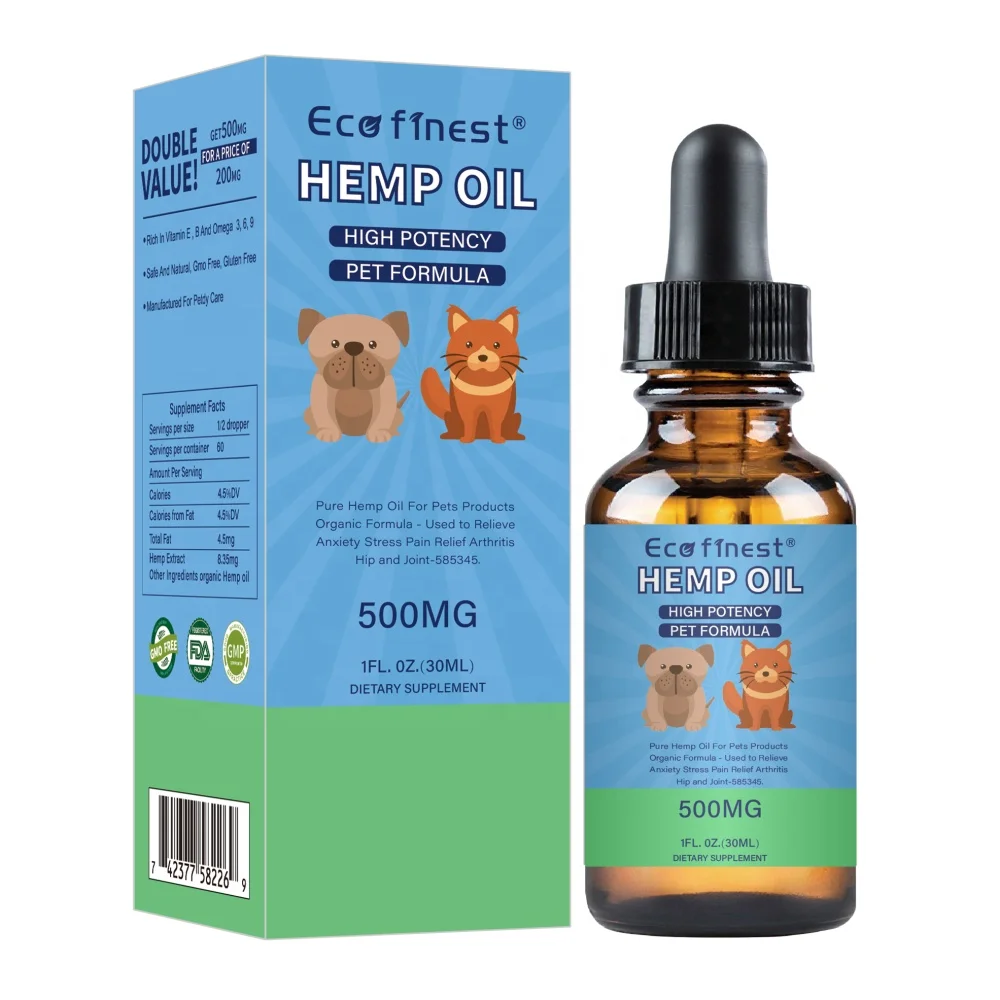 ECO finest Hemp Oil for Dogs and Cats 500mg - Advanced Formula - Omega 3, 6 & 9 - Supports Hip & Joint Health - 585344