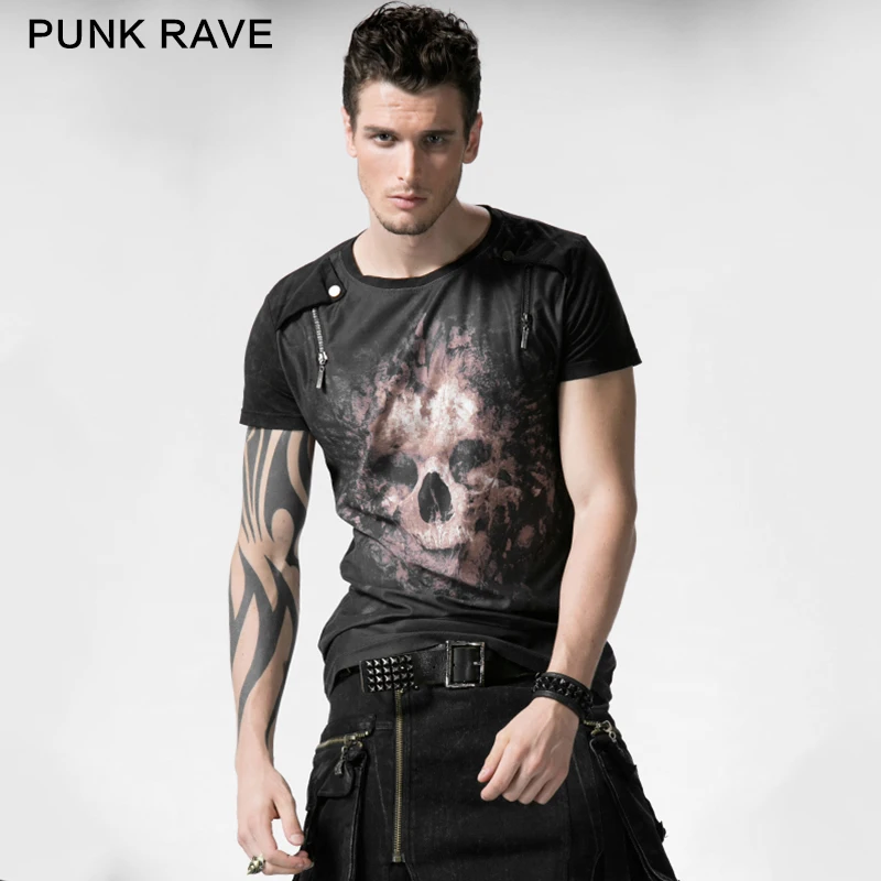 

T-330 PUNK RAVE 2019 new fashion vintage gothic dark t-shirt printing men t-shirt, Black