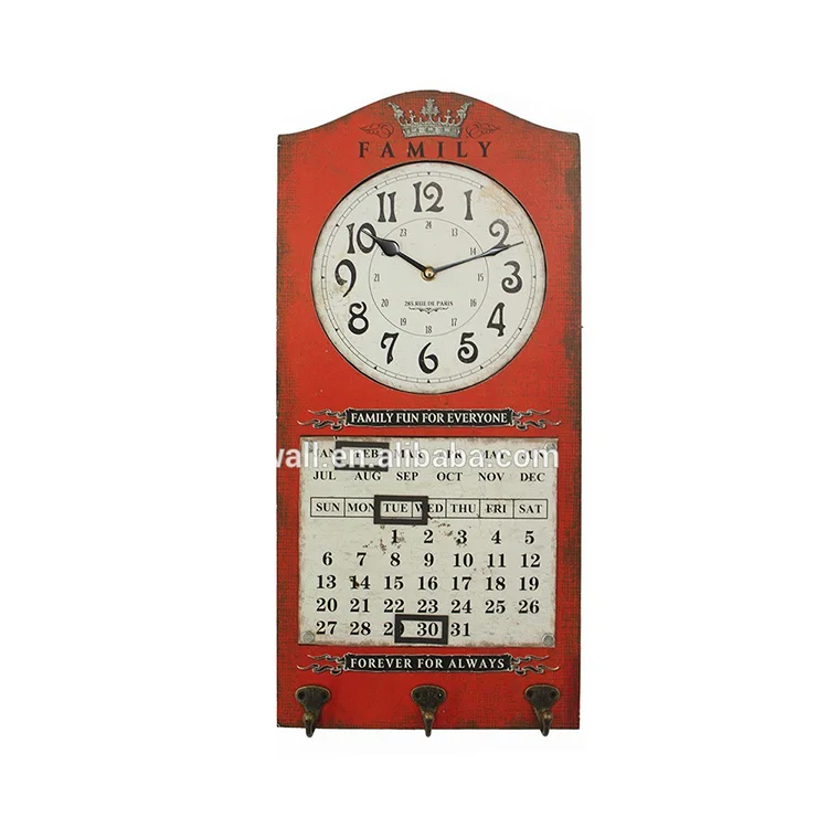 Retro Red Multi Function Wall Calendar Clock Home Art Decorative Buy