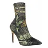 New fashionable hot sale women stiletto heel shoes ladies leaf print chic ankle boots 2018