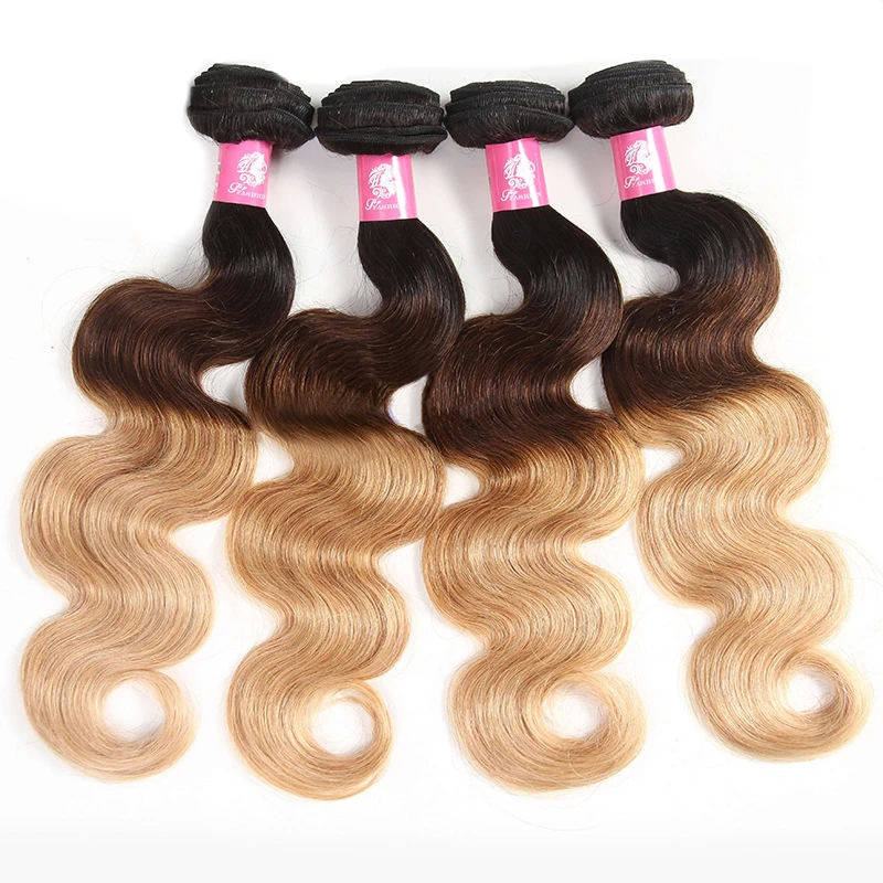 Dark Brown Hair Light Brown Three Tone Ombre Brazilian Hair Weave