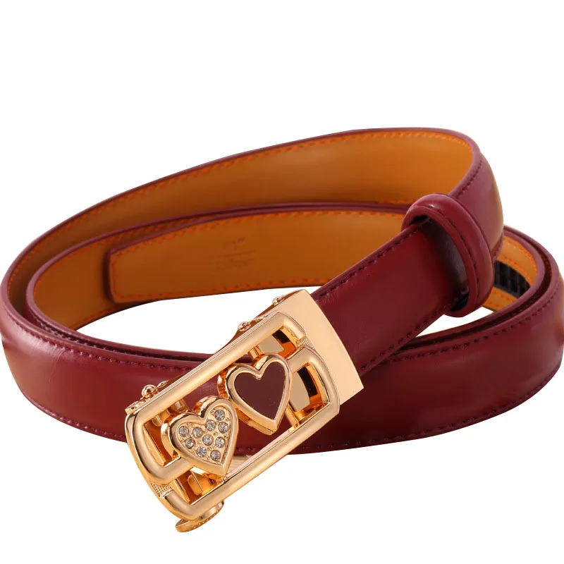 Heart Gold Automatic Buckles Women Ratchet Leather Belts - Buy Ratchet ...