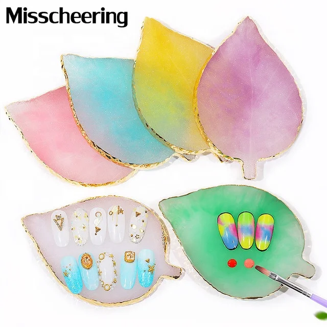 

Misscheering 1Pcs Leaf Design Practice Display Nail Palette Natural Resin Gel Polish Color Board Stand Manicure Tool, 6 colors as photo