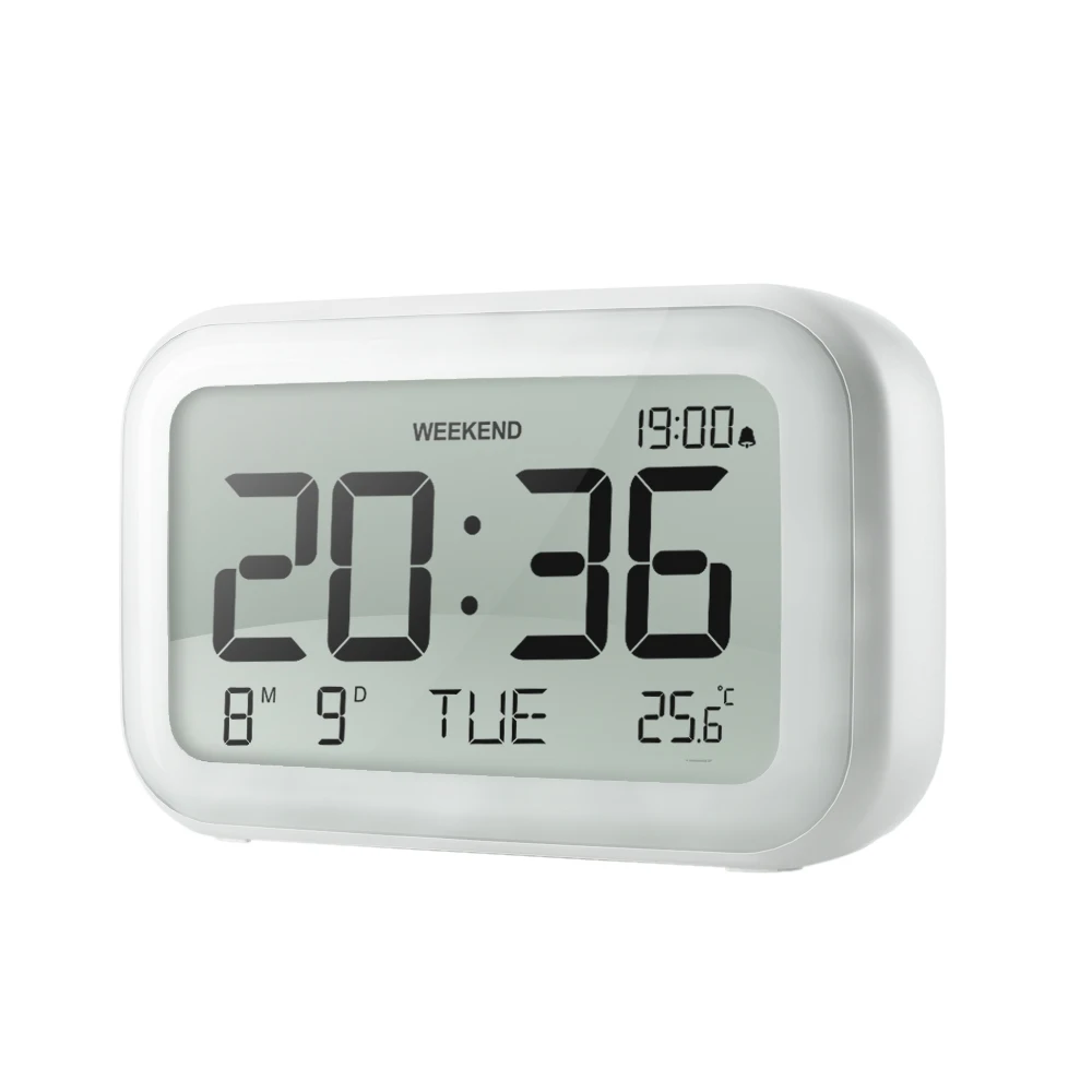 

Modern Minimalist Style LCD Display Volume Adjustable Snooze and Weekend Mode White Digital Alarm Clock