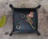 Red thread sewing hardness black leather barware serving tray