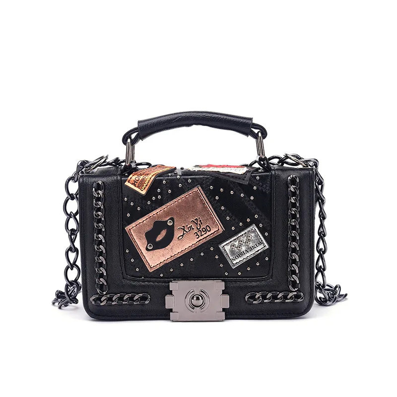 

2021 Beach Summer Holiday Fashion Women PU Leather Shoulder Bags With Chain Ladies Handbag, Black