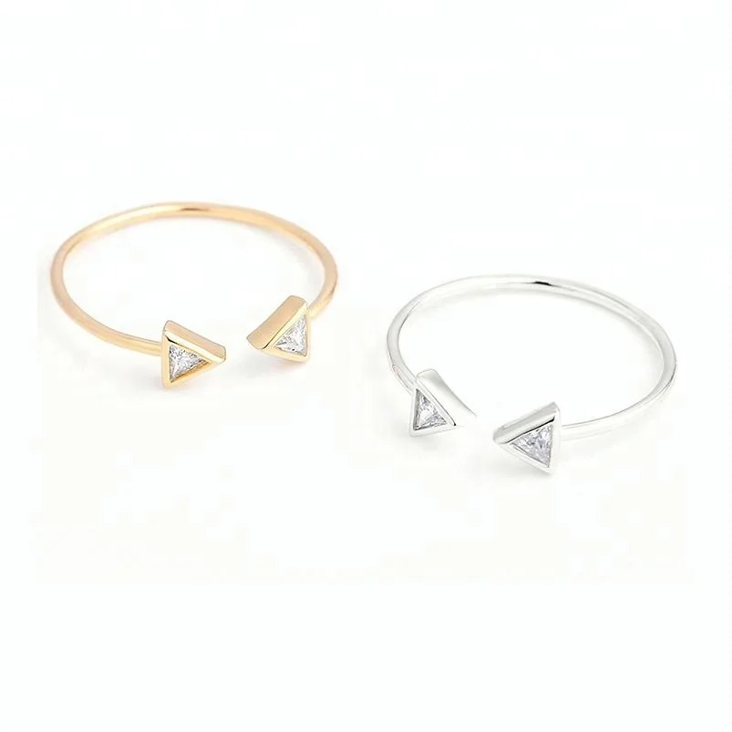 

14k gold plated diamond women fashion open arrow ring silver 925