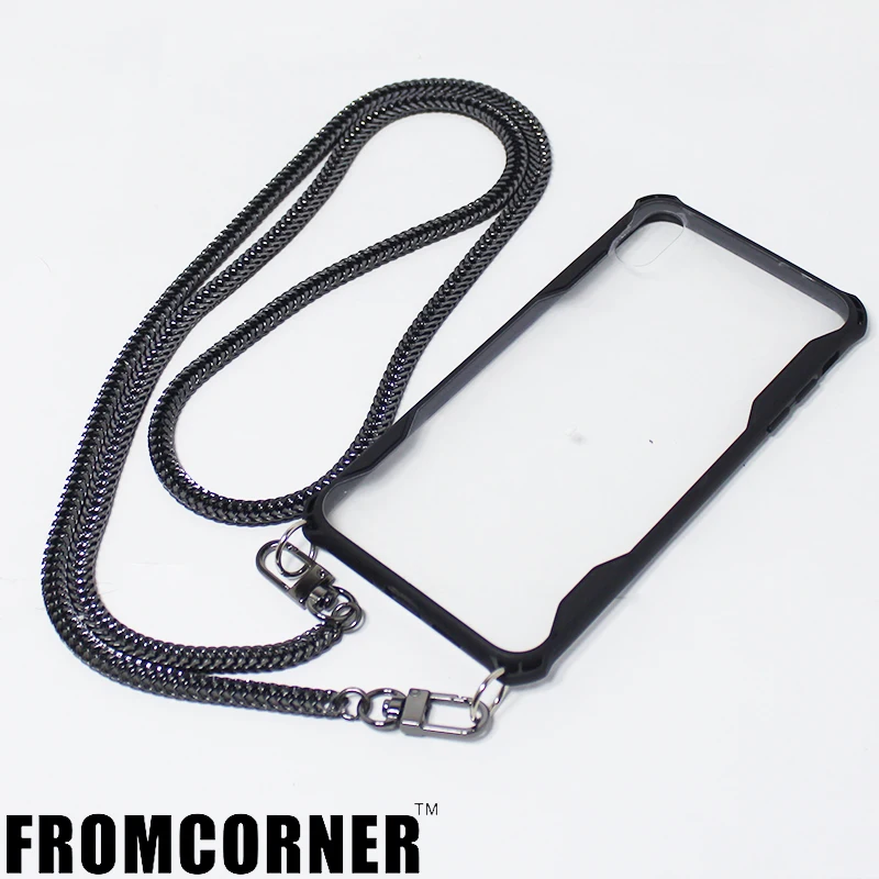 

2019 FROMCORNER wholesale new style black silver golden metal chain 110cm crossbody necklace phone case