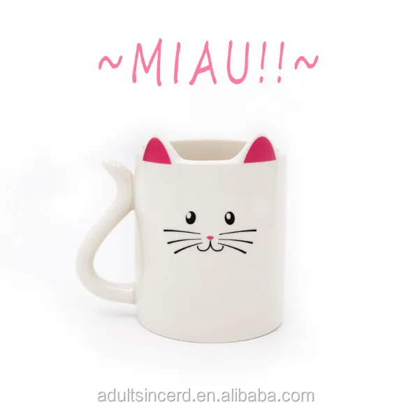 

Promotional gift cat mug, water bottle smart mug, cartoon cat mug, White