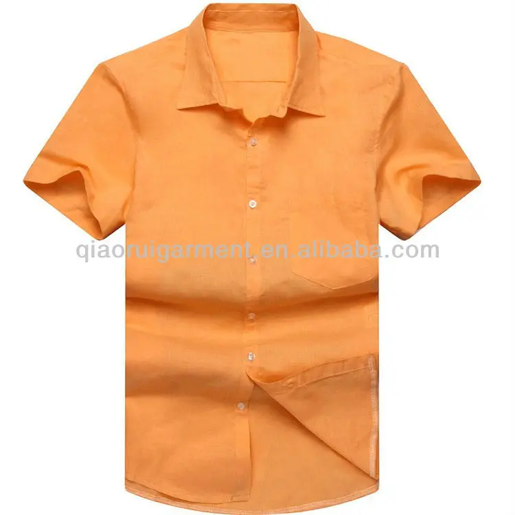 Mens Orange Short Sleeve Linen Dress Shirt Buy Orange Shortsleeve