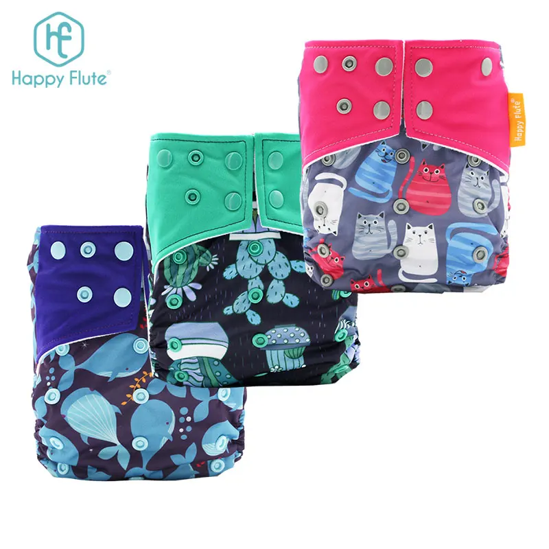 

Happy flute baby diaper cloth nappy with 3 layers microfiber insert, Colorful