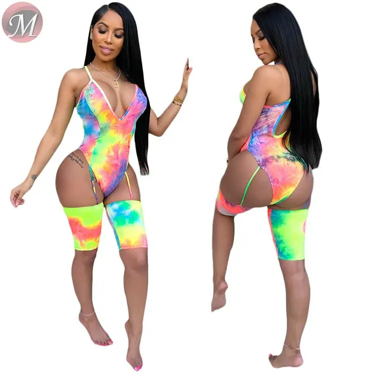 9061319 queenmoen hot sale fashion deep v suspender print lady sexy clubwear bodysuit short jumpsuit rompers