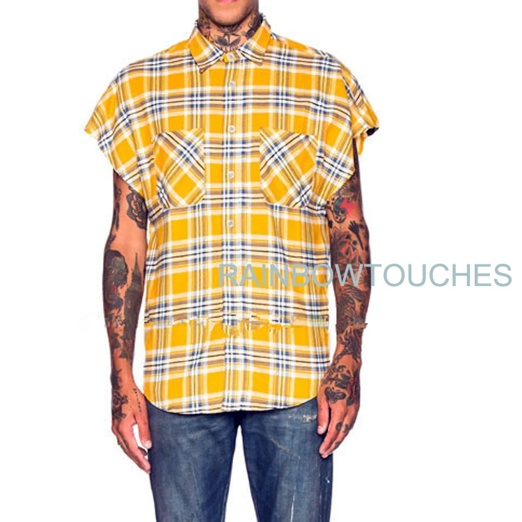 

Wholesale Sleeveless Flannel Checked Shirts Men, Red