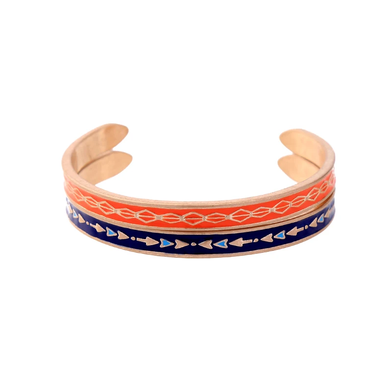 

sl00662 Fashion Jewelry Orange Blue Enamel for Women Gold Color Metal Vintage Bracelets Bangle Set