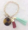 Engravable Blank tortoise disc tassel chain toggle bracelet