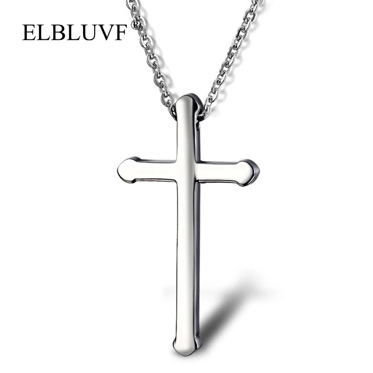 

ELBLUVF Free Shipping Stainless Steel Jewelry Simple Cross Shape Pendant Necklace, Steel color