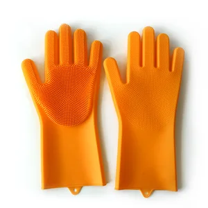 Image of Creative Home Silicone Washing Cleaning Gloves Garden Kitchen Dish Food Grade Household Cleaning Dishwashing Gloves for washing