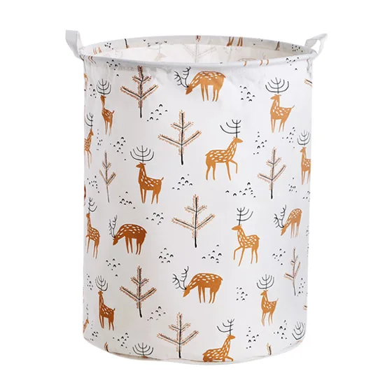 China Supplier logo printing custom cartoon cotton linen fabric pe waterproof craft laundry basket