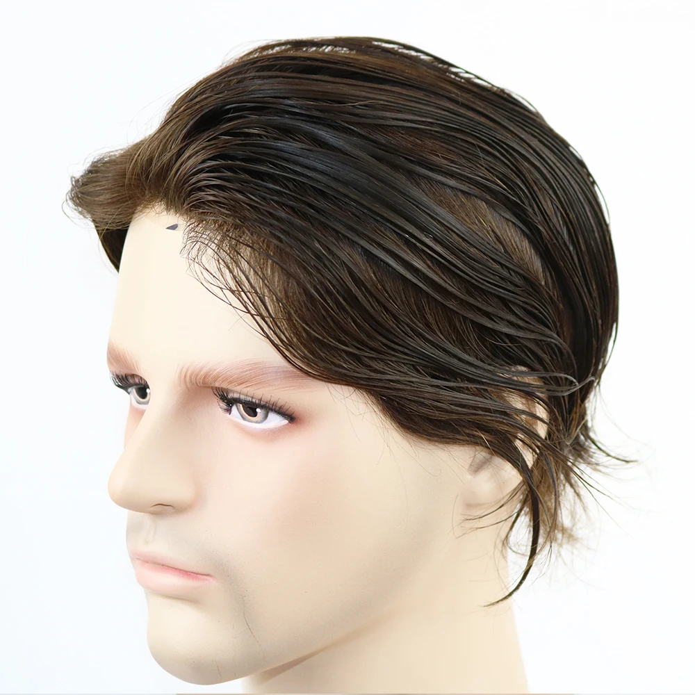 

Wigs for Men Human Hair Men Toupee Mono Lace With Npu Around Lace Systems 8x10 Inch 6 Inches length hair