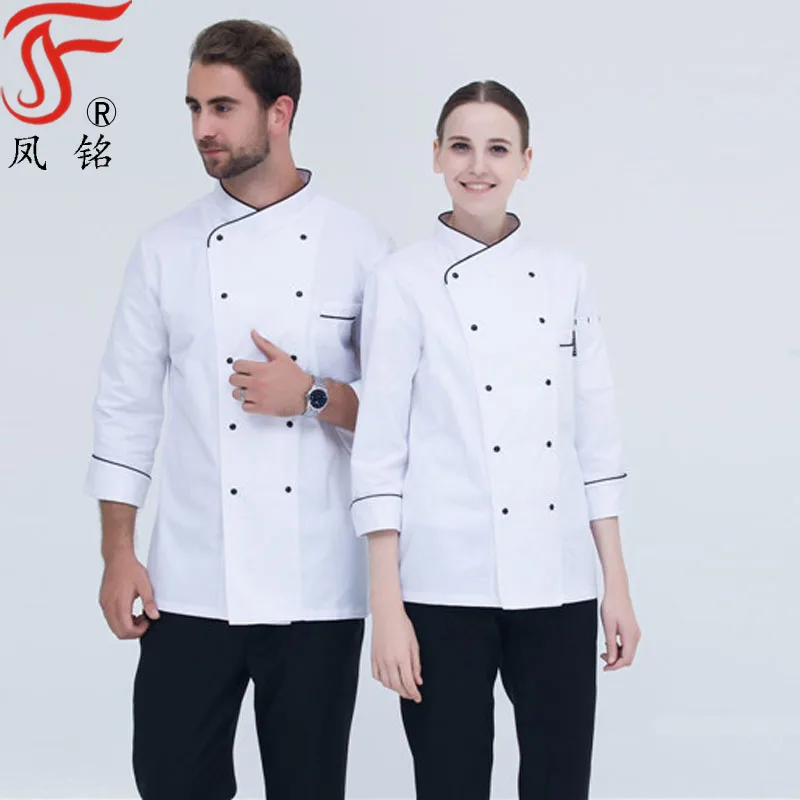

wholesale discount sales chef white uniform long sleeves chef workwear jacket poly/cotton chef coat for cooker, White color