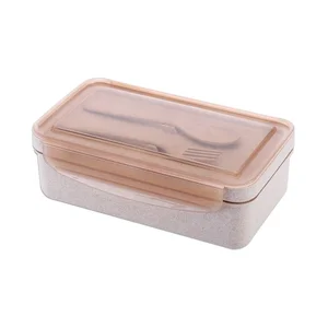 Eco Friendly Wheat Straw Food Container Tiffin Lunch Box With Fork Spoon