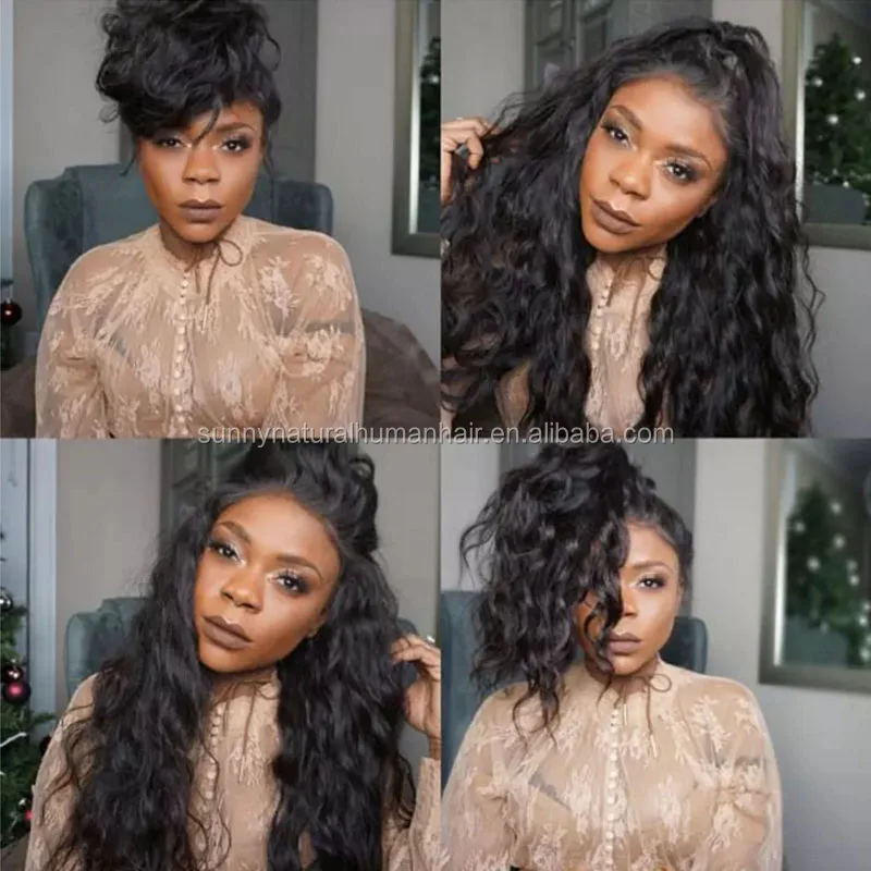 

Brazilian human hair lace front wig unprocessed human hair wig with baby hair natural black color lace front wig for black women, N/a