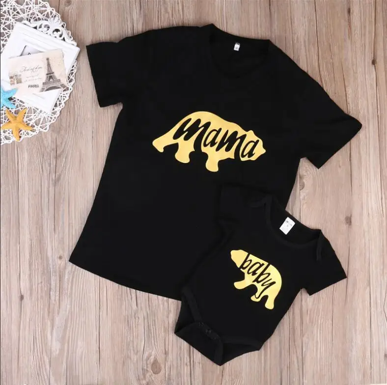 

2017 New Mom and Baby Clothes Mama Bear Tshirt Tee BABY Bodysuit Family Matching Clothing Set Clothes, Black