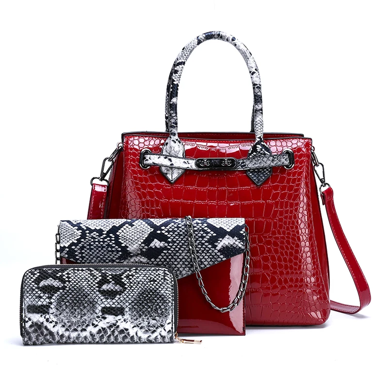 

3pcs set bag alligator leather handbag snake bag