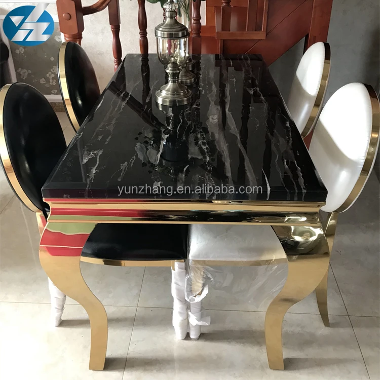 
Black Long Square Marble Dining Table With 6 Chairs Set 