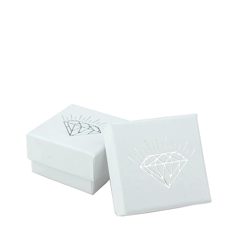 

JOFO Glowing Diamond Pattern Cardboard White Paper Box for Jewelry and Gift 5x5x3 cm With Thick Sponge Inner