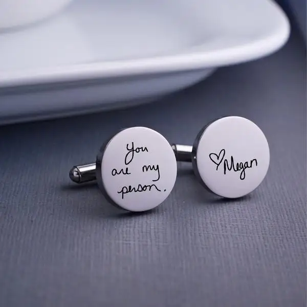 

Fashion Men Shirt Cufflink Round Blank Or Custom Name Personalist Cufflink Hand Writing Name For Special People, As picture