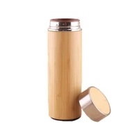 

2019 Eco Friendly Stainless Steel Tea Drinking Wood Tumbler Bamboo Coffee Vacuum Flask Water Bottle with tea infuser custom logo