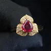 Original Products Cheap Price Pear Shape Vivid Ruby Natural Stone Dried Flower Ring