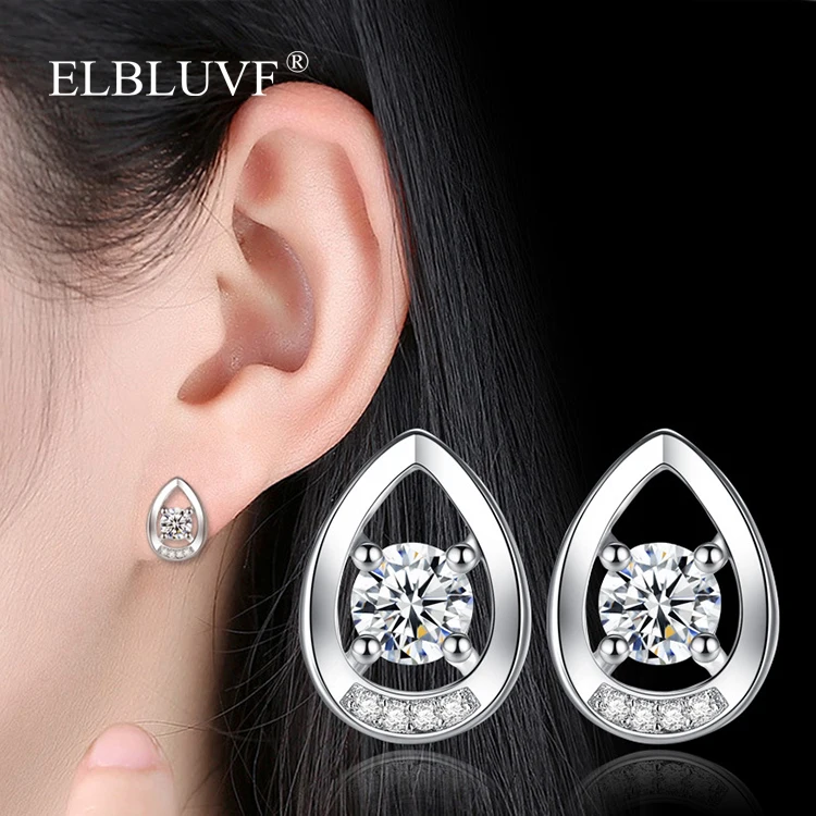 

ELBLUVF 925 Silver Plated Copper Alloy Jewelry Water Drop Shape Earrings Zircon Cheap Fine Jewelry, White gold , purple