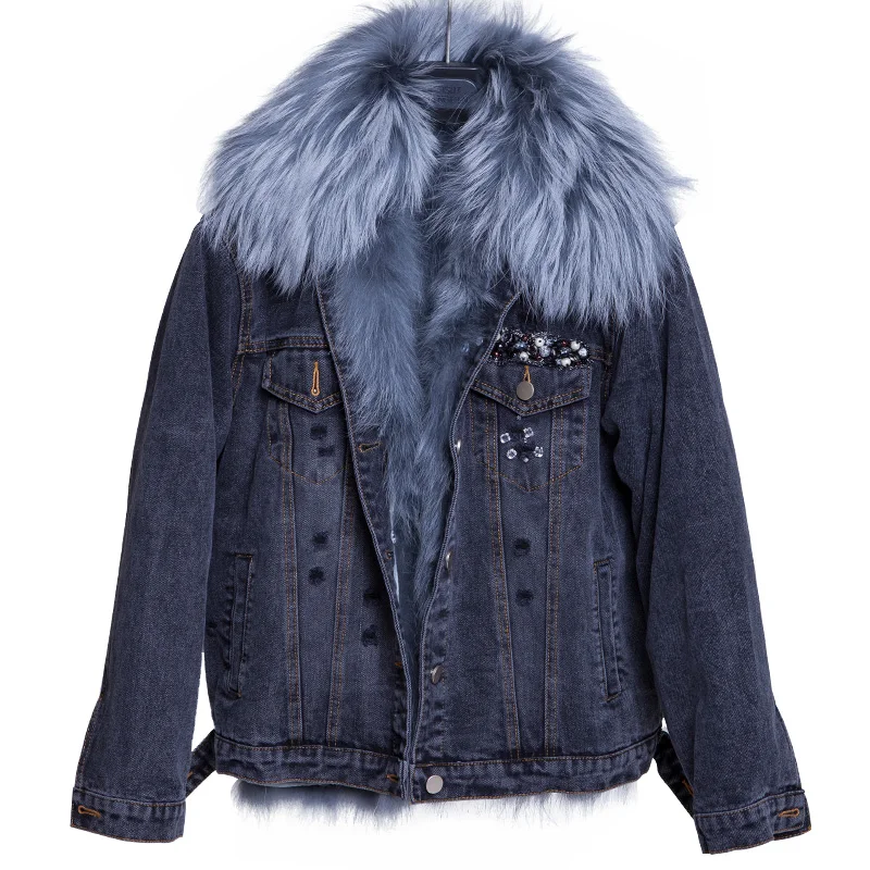 

YR1072 Latest Style 3 way Denim Parka with Fox Fur Inside and Raccoon Fur Collar