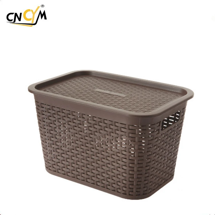 brown plastic storage boxes