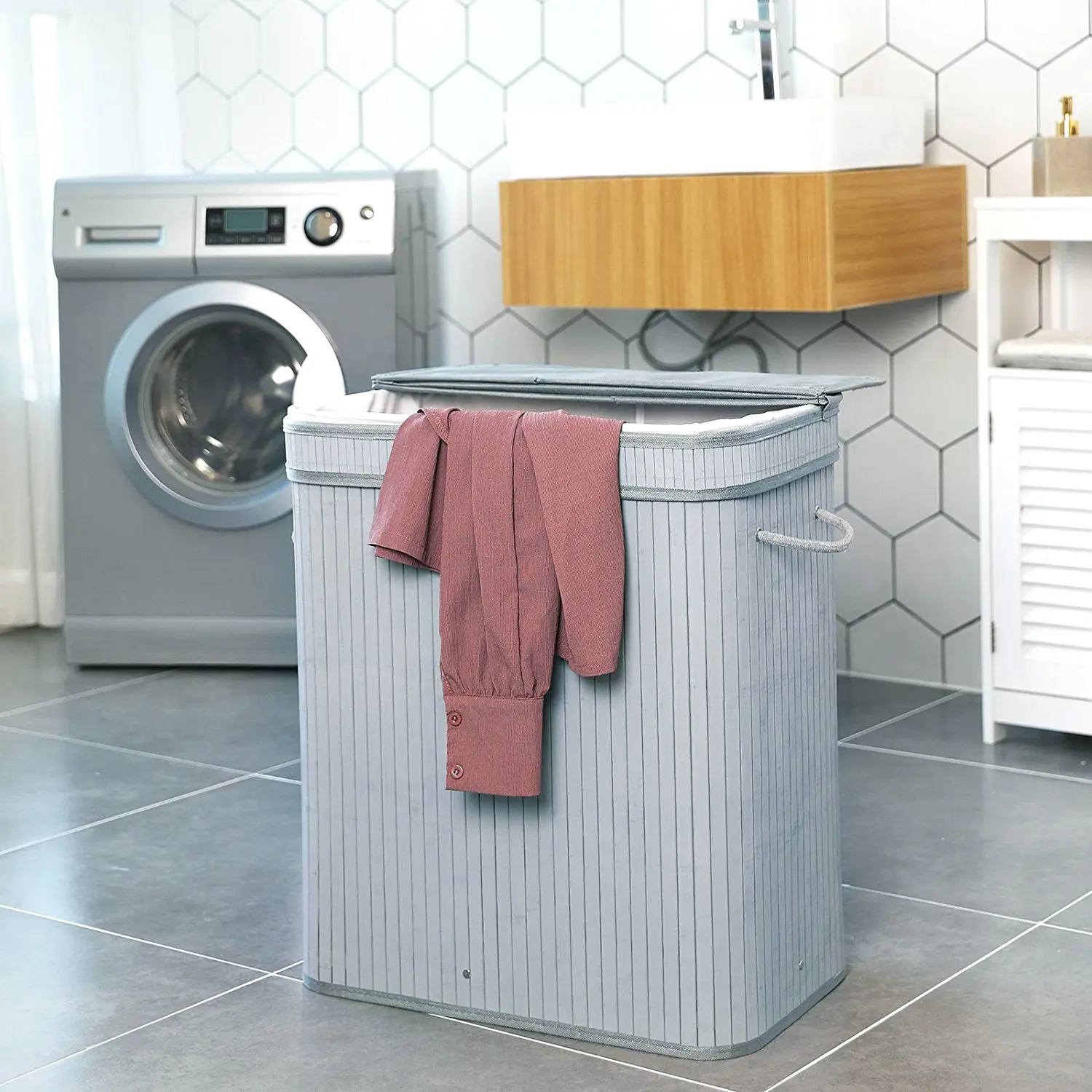Cesta De Lavanderia De Bambu Dobrável,40*30*60cm,Barato,Para Roupa Suja