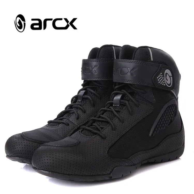 

ARCX 2019 New Fashion Breathable Leather Motorbike Shoes Ventilate Ankle Motorcycle Sport Leather Shoes, Black