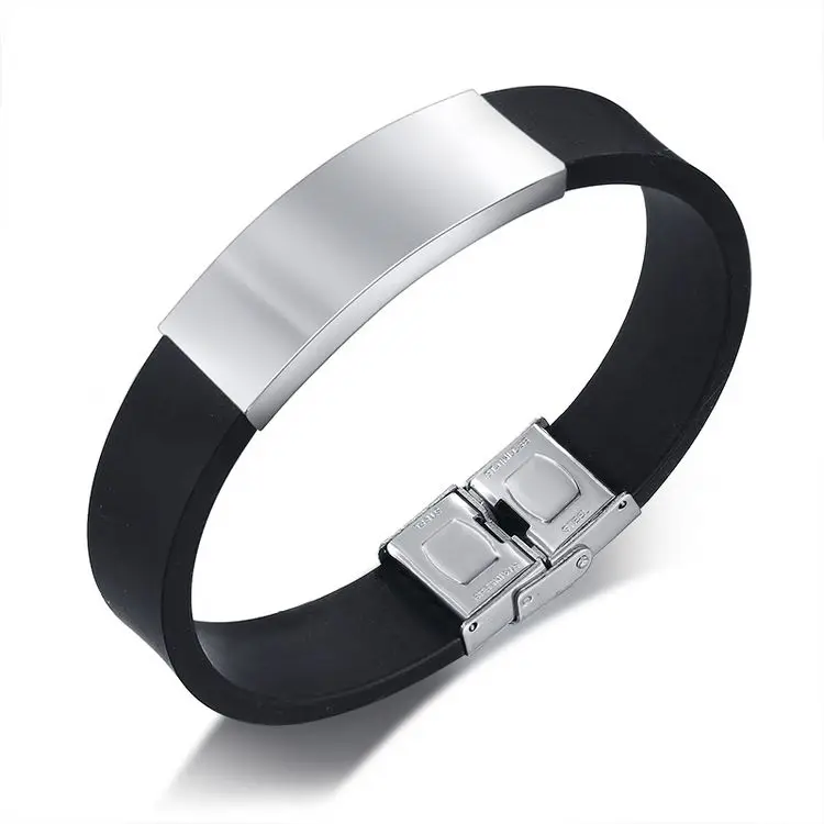 

2018 Daily Wear Trendy High Quality Men's Silicone Bracelet 316 L Stainless Steel Bracelets, Black 316 l stainless steel silicone bracelets