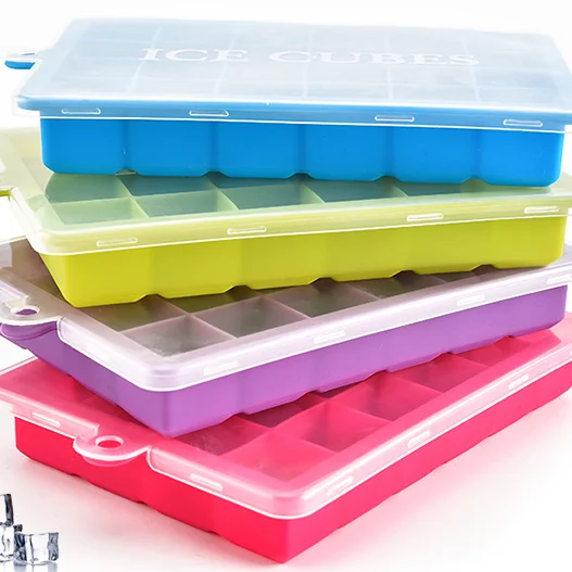 

Wholesale New Baby Silicone Food Freezer Tray Silicone Ice Cube Trays With Cover Ice Cube Maker, Colorful