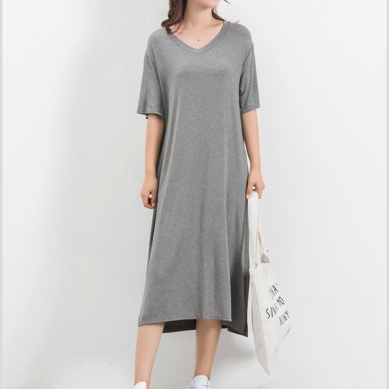 

Women Modal V Neck Loose Sundress Fashion Maxi Design, Customized color