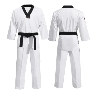 

Custom WTF ribbed material taekwondo dobok, White