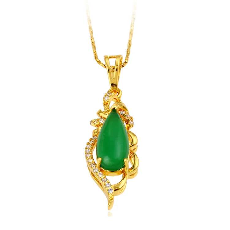 

Xuping jewelry 24k gold color jade gemstone pendant design with zircon, gemstone pendant
