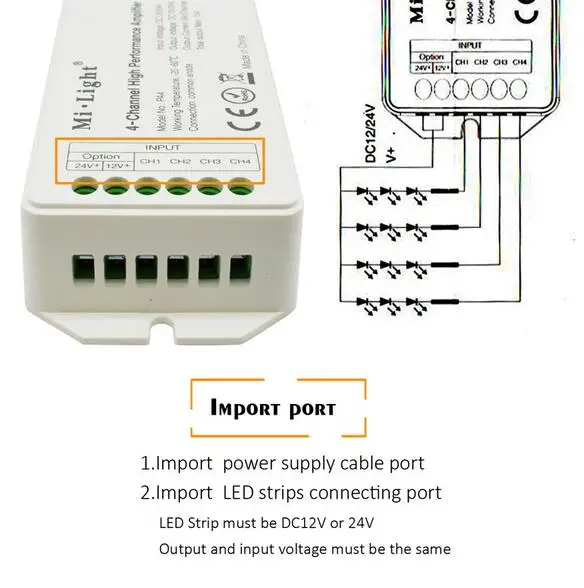 DC12V/24V 15A Milight 4-Channel Led Amplifier Controller for RGB RGBW LED Strip