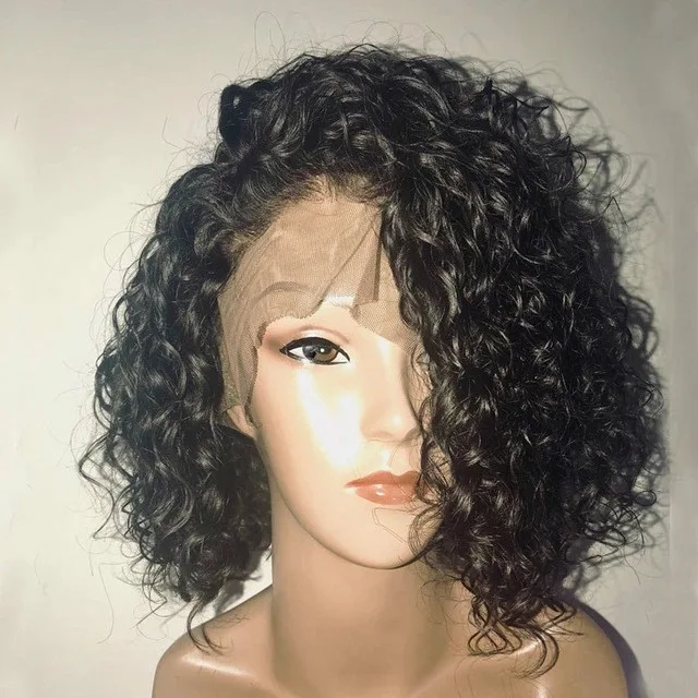 

2019 Hot 8-14 inch Short Wave Curly Brazilian Hair wigs for Black Woman 180% Density Lace Front Short Bob Wig with Baby Hair, #1,#1b, natural color, #2, #4,#27, #30, #613